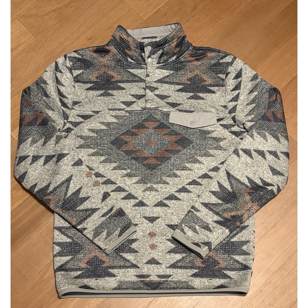 Lucky Brand Sweater Mens M Gray Shearless Fleece Aztec Quarter Snap Pullover